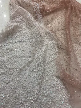 

Gradient French net tulle lace fabric S18121111 Hot sale glued glitter african net lace with sequins fabric for party dres