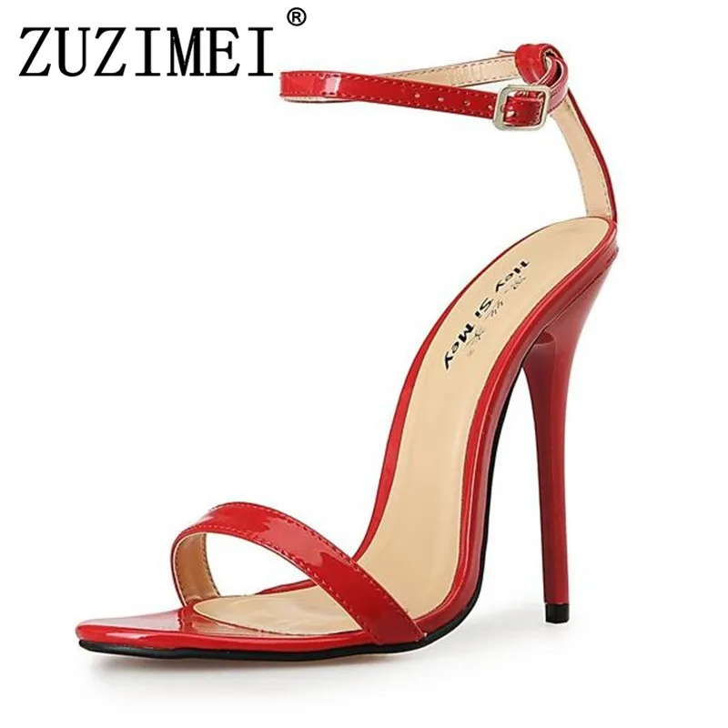 

US15 16 17 18 19 summer Nightclub pumps 14cm thin high-heeled women's wedding shoes Ankle-strap Patent Leather lady sandals