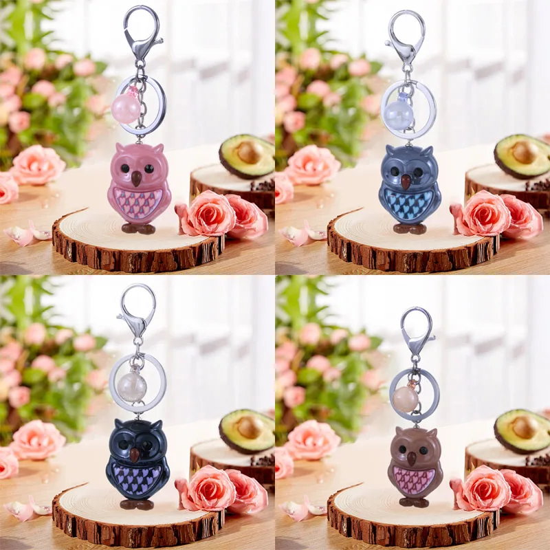 

4 Colors Available New Arrival High Quality Jewelry Trinket Cute Owl Key Chains Bag Charm Car Pendant Key Ring Holder whosale