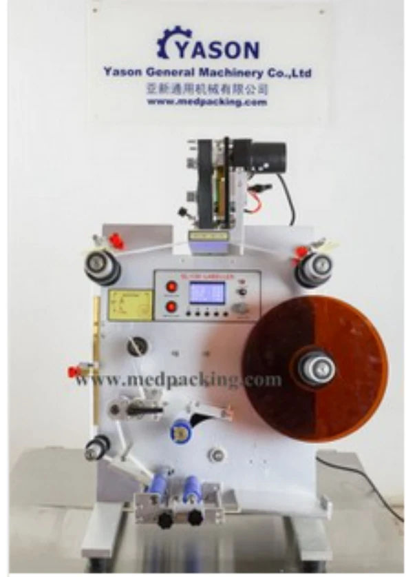 

YS-BL130 Semi-Automatic Labelling Machine Double Labeller for 2 labelsNet weight: 45kg (including code machine)PLC control panel