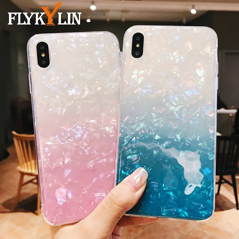 FLYKYLIN Silicone Case For iphone 6 S 6S 7 8 Plus X XS Max XR Back Cover Candy Color Gradient Phone Coque Soft TPU Conch Shell |