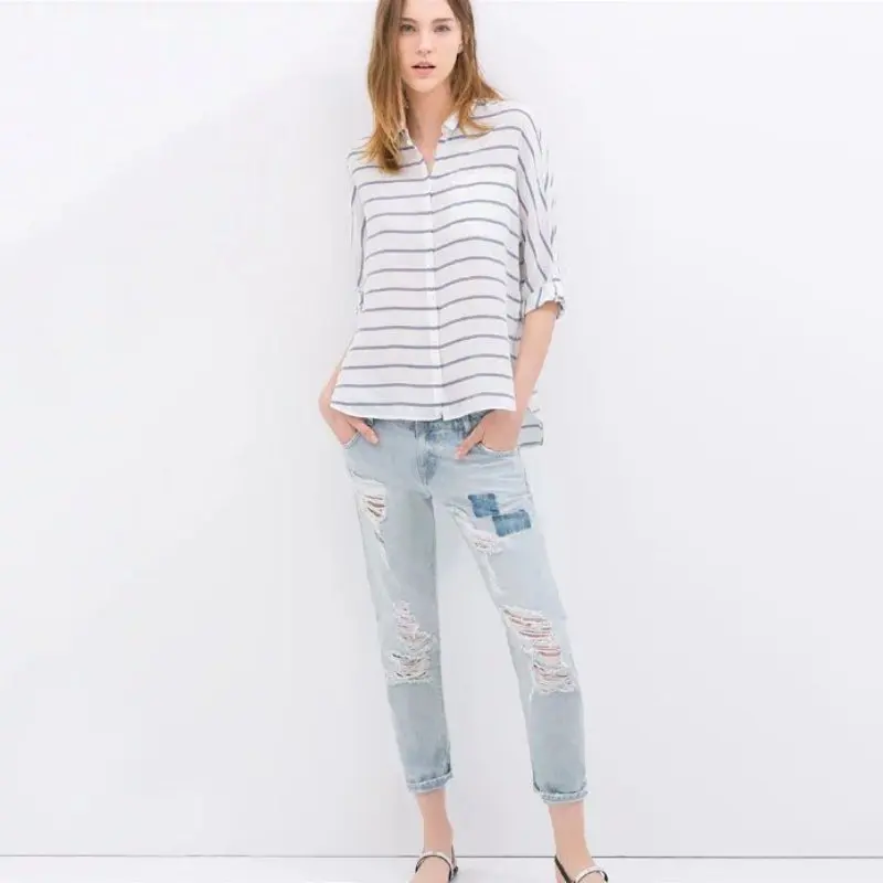 casual striped long sleeved v collar chiffon shirt casual striped long sleeved v collar chiffon shirt