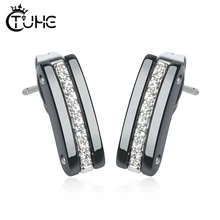 Элегантный стиль, Кристальные квадратные серьги для женщин, геометрические керамические серьги, здоровые, никогда не выцветают, подарок на свадьбу, день рождения