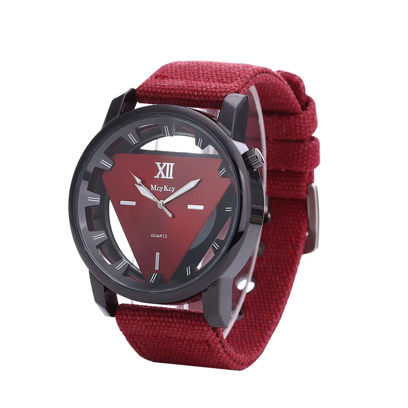 

Relogio Masculino Fashion Casual Men Watch Simple Canvas Strap Quartz Wristwatches Men Skeleton Triangle Watches Zegarki Meskie