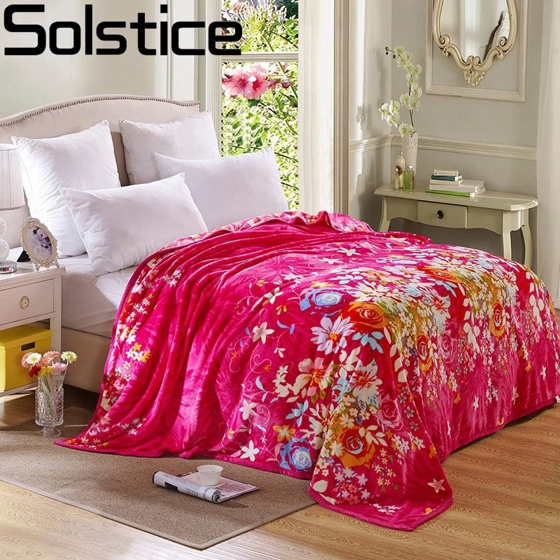 Solstlce Kırmızı Çiçek Tarzı Süper Yumuşak Basit/Gül Tarzı/Koyun Evi Ince Battaniye Atmak Battaniye Peluş Polar Kanepe yatak Dekorasyon