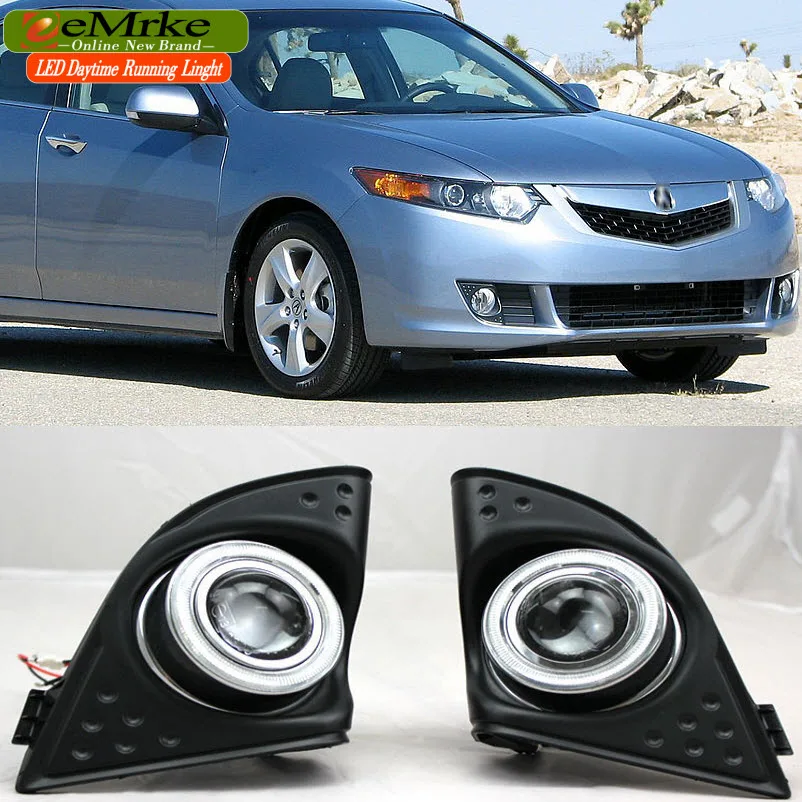 eeMrke For Acura TSX 2009 2014 COB Angel Eyes DRL Fog Lamp Lights