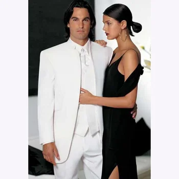 

Classic mens suits tuxedo white Groomsmen Mandarin Lapel Wedding Dinner men suit 2017 vestido de festa (Jacket+Pants+Tie+Vest)