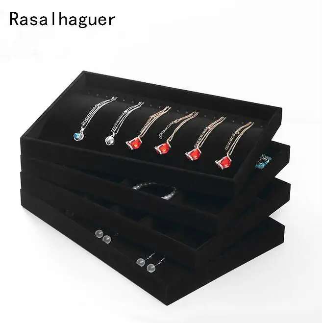 

350*240*30mm Black Velvet Jewelry Display For Rings Tray Necklaces Earrings Holder Packaging Various Models for Option Organizer