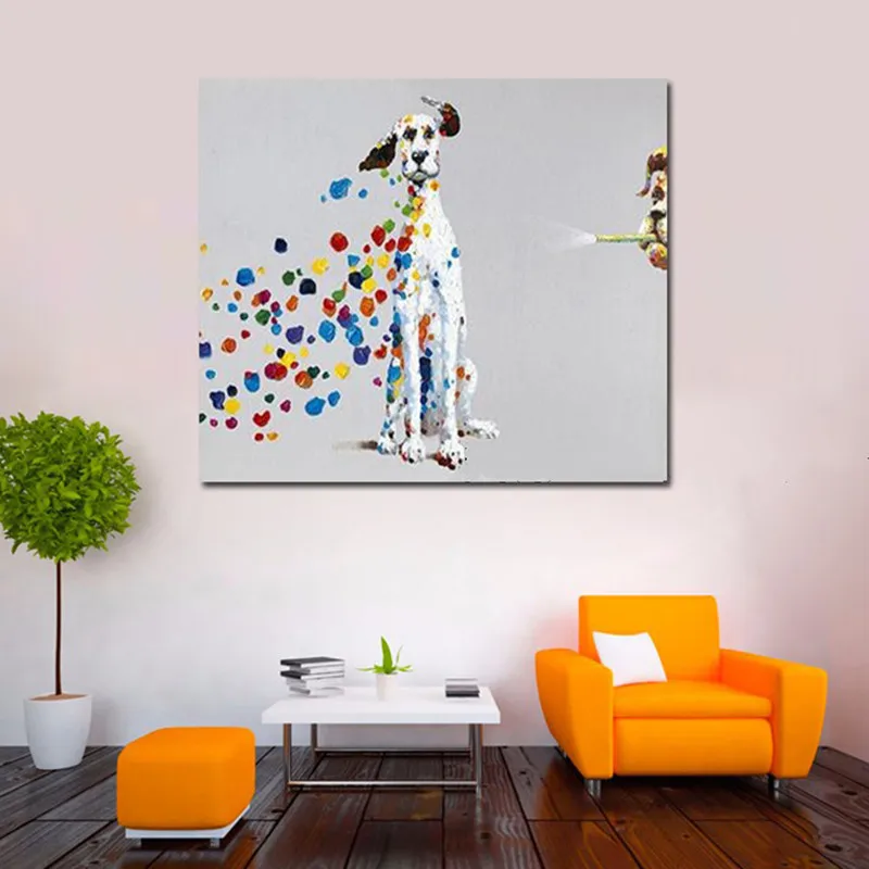 

Handpainted Abstract Cartoon Oil Paintings on Canvas Modern Home Decor Wall Art Pictures Large Knife Colorful Dog Painting Oils