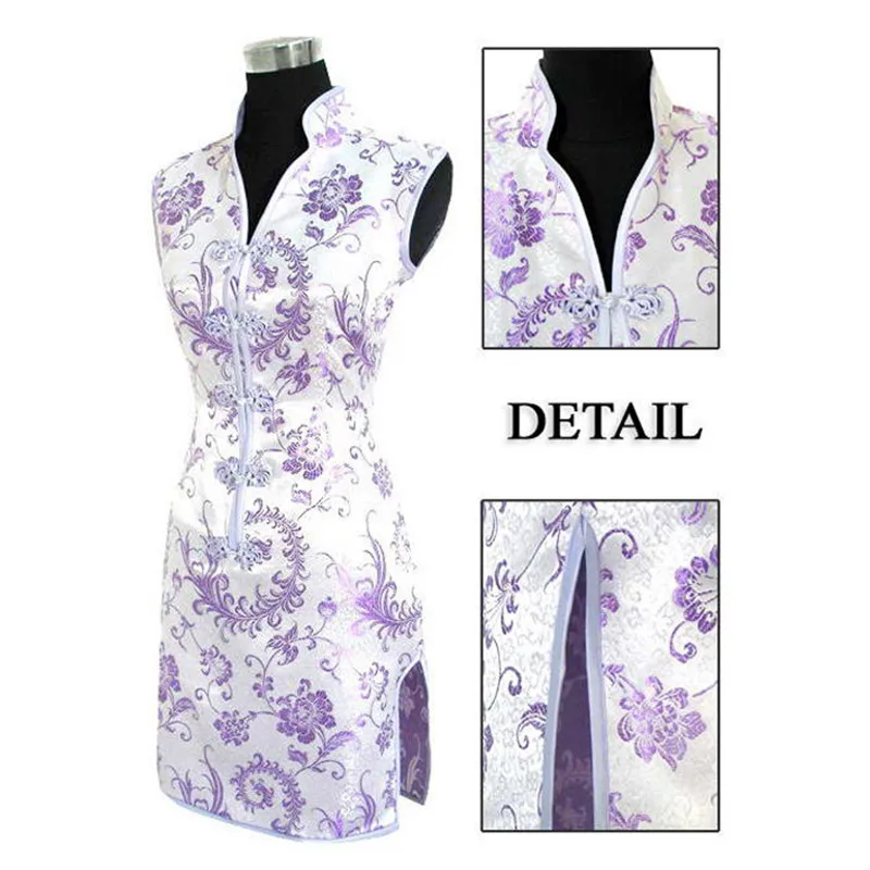 Black Red Chinese Traditional Women Summer Dress Silk Satin Cheongsam Sexy V-Neck Qipao Floral Size S M L XL XXL XXXL