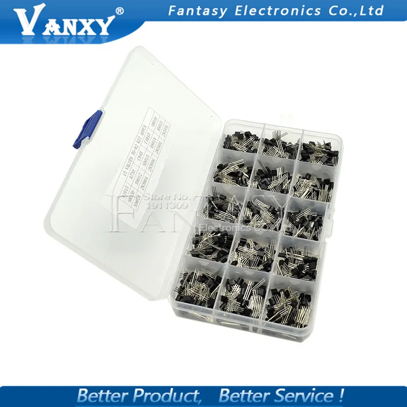 15 value 600pcs Transistor TO-92 Box Kit A1015 A733 C945 C1815 S8050 S8550 S9012 S9013 S9014 S9015 2N3904 2N3906 2N5401 2N5551 transistors kit