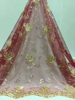 

African Lace Fabric 2019 High Quality African Wine red Tulle Lace Fabric With Sequins French Lace For Women Dress ffy5-16