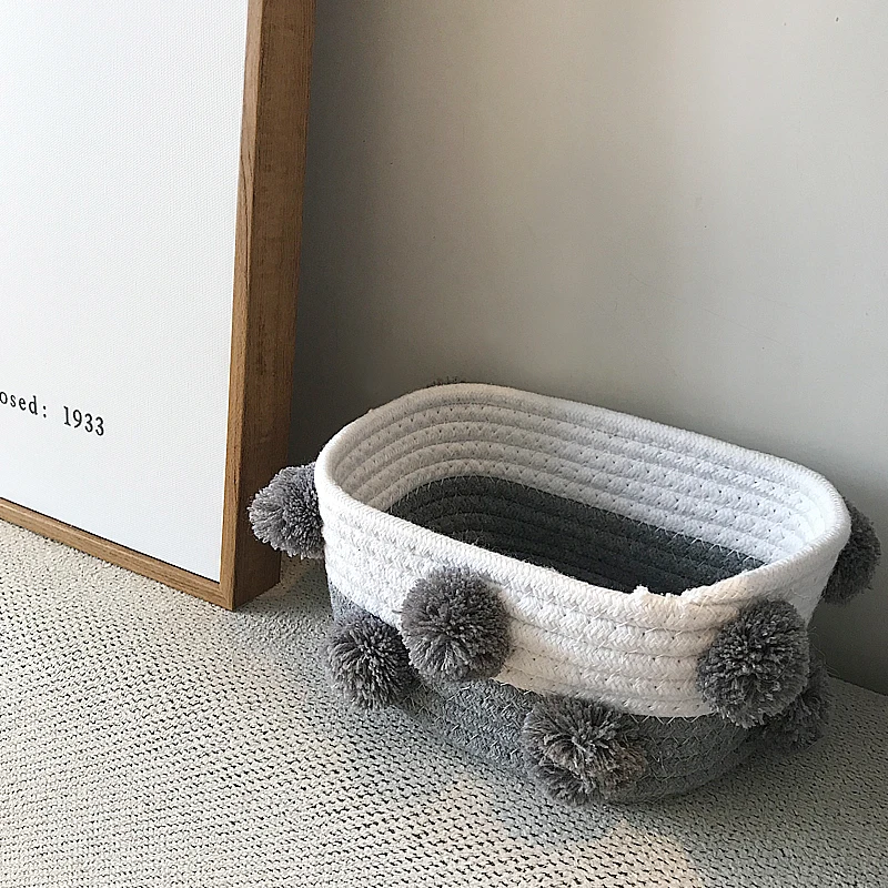 Handmade Nordic Cotton Woven Cosmetic Storage Box Desktop Snack Key Toys Basket Office Articles Organizer Sundries Container