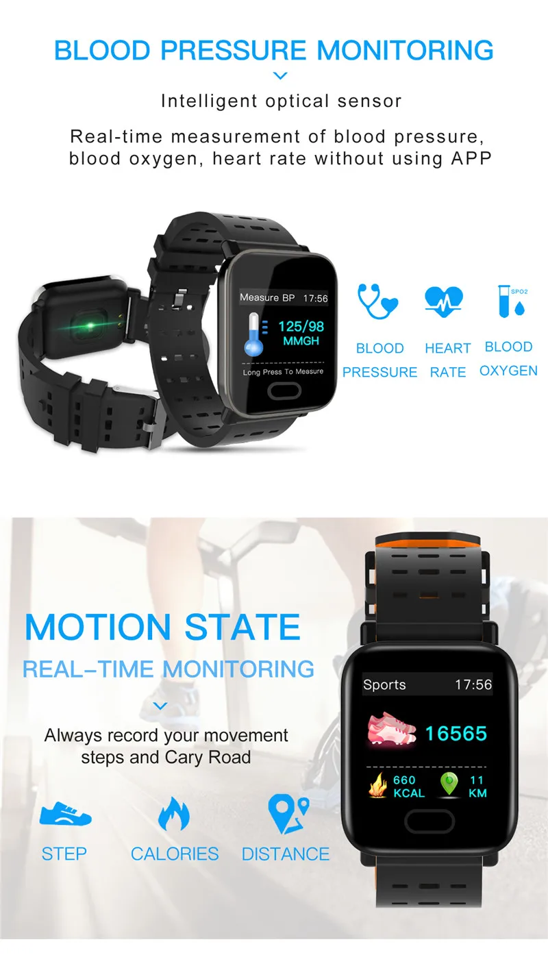 mafam A6 Smart Watch Heart Rate Monitor Sport Fitness Tracker Sleep Monitor blood pressure Waterproof Sport Watch Band for IOS Android (15)