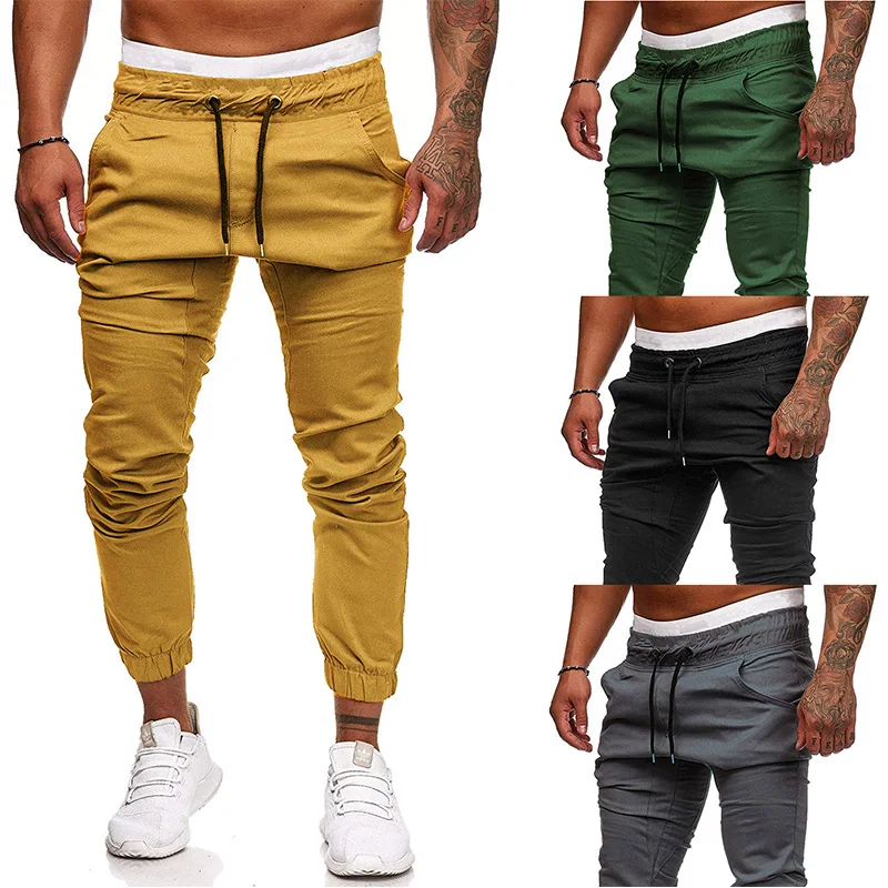 

Drop Shipping Casual Pant Men 2019 Fashion Solid Color Elastic Waist Jogger Khaki Pants Hip Hop Pencil Pants Black