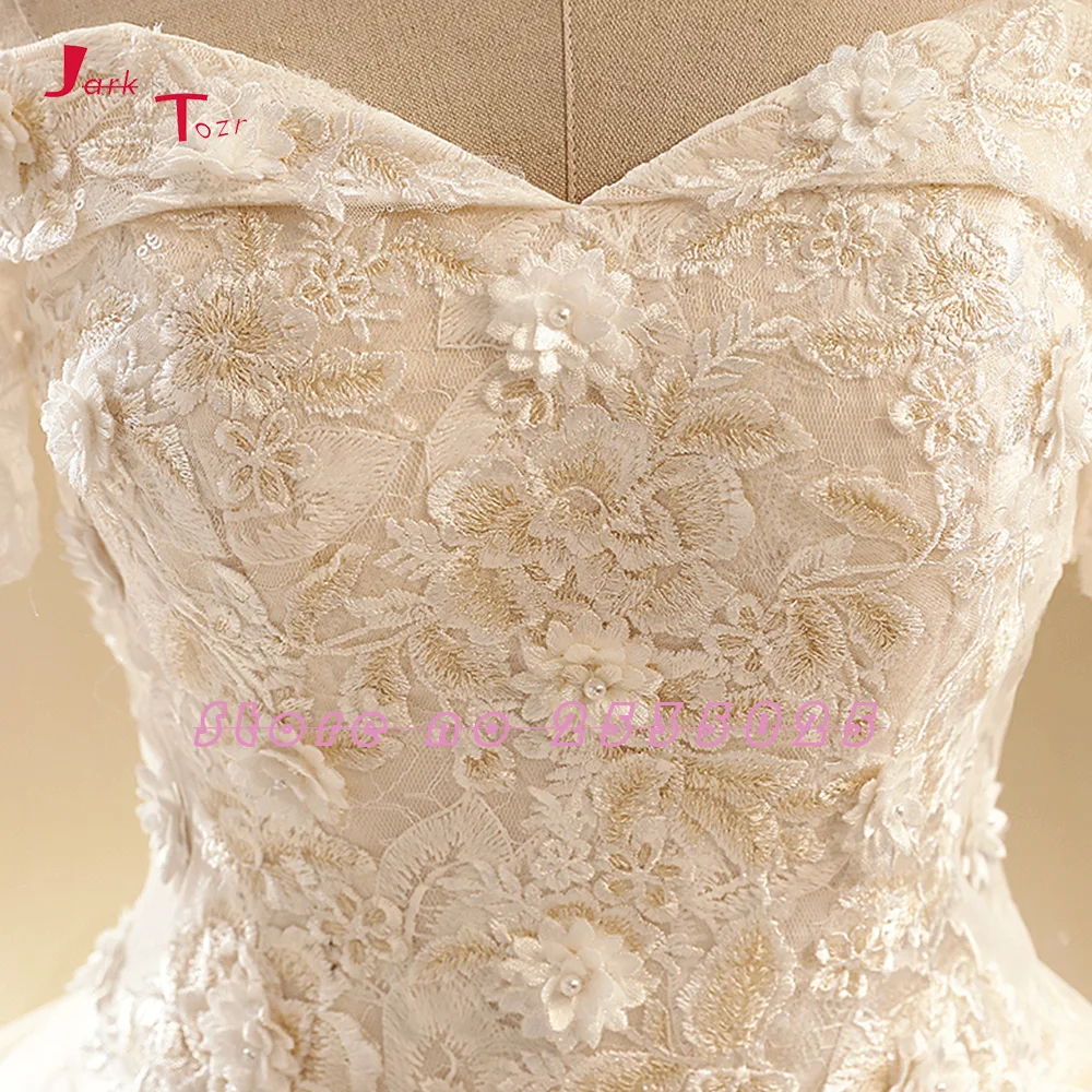 Jark Tozr с открытыми плечами короткий рукав жемчуг Аппликации кружево бальное платье свадебное плюс размеры Vestido De Noiva Renda 2019
