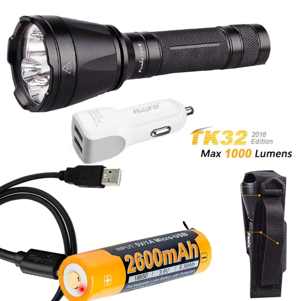 

Fenix TK32 2016 CREE LED 1000 Lumen built in Red, Green Lights and dual tail switch tactical Flashlight + ARB-L18-2600U battery