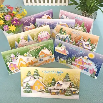

8Pcs/lot Creative Christmas Snow Room 3D Printed Paper Cards Thank You Card Birthday Christmas Gift Greeting Cards with Envelope