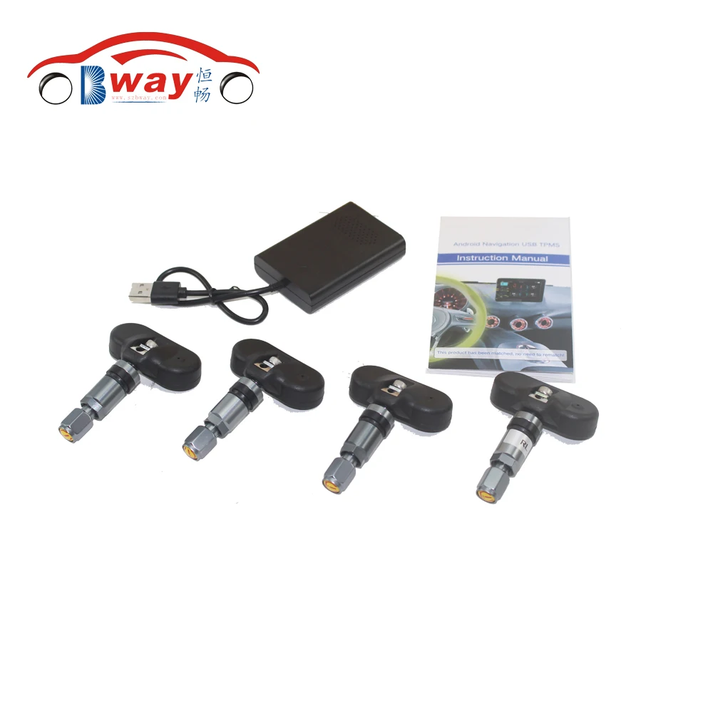 Bway USB Car TPMS Android Tire Pressure Monitoring with 4 Internal Sensors for Android car radio Auto Security Alarm Systems tp630 tpms car smart bluetooth tpms tire pressure psi bar temperature alarm system for android for ios 4 sensors