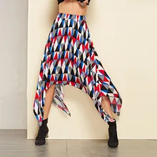 Полосатая длинная юбка с принтом Saia Женская эластичная высокая талия Асимметричная Макси юбка Женская Повседневная мода зима осень юбки Faldas
