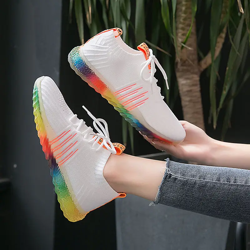 

Flying Woven Mesh White Sneakers Women 2019 Summer Light Color Casual Shoes for Woman Outdoor Flat Walking Shoes Tenis Feminino