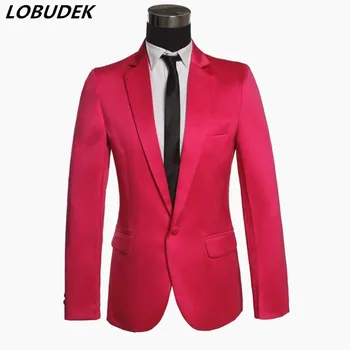 

Rose Solid color Men Jacket Coat Fashion Casual Blazers Prom Party Singer Host Stage Clothing Wedding Groom Performance Costume