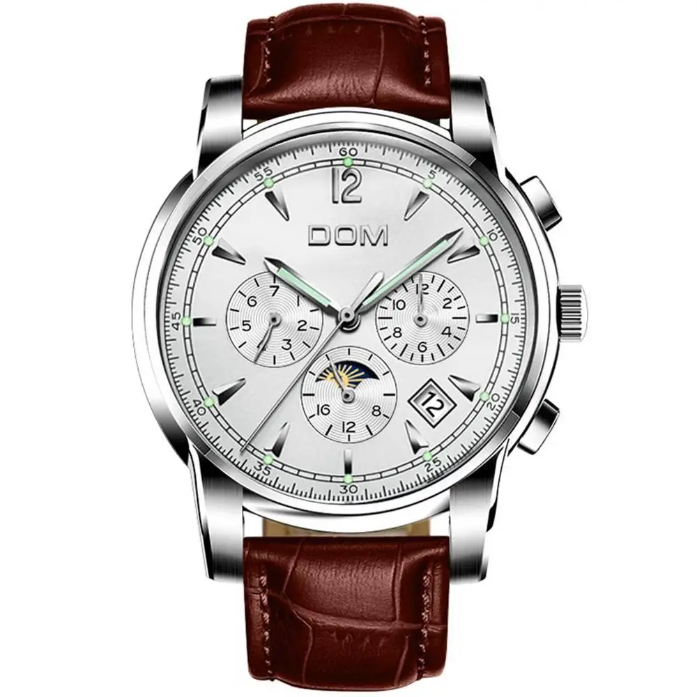 DOM Брендовые мужские часы автоматические механические часы Moon Phase спортивные часы Стальные повседневные деловые светящиеся наручные часы M-75BK-1MX - Цвет: M-75L 7MX