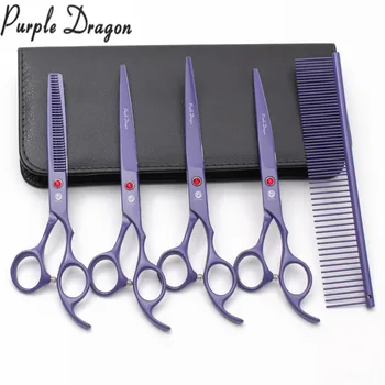 

7" Purple Dragon Violet Stainless Dog Grooming Scissors Kit Straight Shears Thinning Shears Animal Shears Pets Shears Set Z3103
