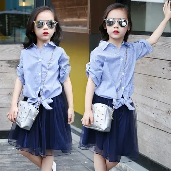 

toddler girl clothing 2019 new autumn baby girl clothes sets top long sleeve stripe blouse+mesh solid skirt girls sets 5-11T