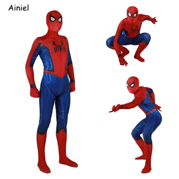 

New Peter Parker Mask Bodysuit Suit Jumpsuit Zentai Super Heros Halloween Cosplay Costumes for Men Kids
