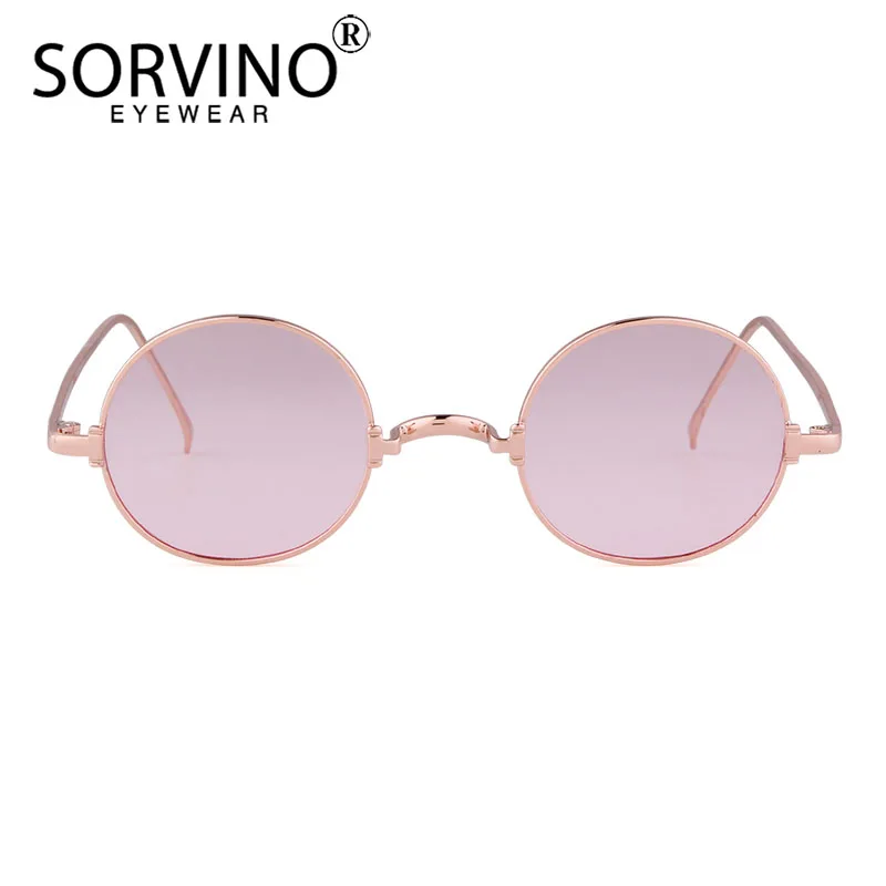

SORVINO Retro Small Round Steampunk Sunglasses Men Shades For Women Brand Designer 90s Black Clear Oval Sun Glasses Oculos SP268