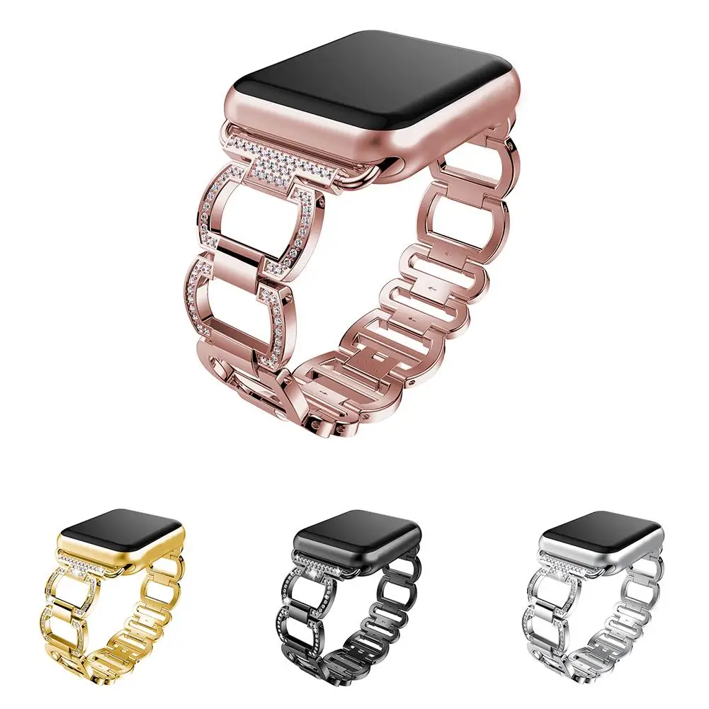

Stainless Steel Watch Strap Metal Rhinestone-embedded Bracelet Strap Suitable for Apple Watch 1/2/3