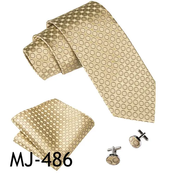 Новые желтые наборы галстуков BarryWang дизайн для мужчин Полосатый& горошек& Пейсли Галстук Hanky запонки наборы Бизнес Свадьба шеи галстуки - Цвет: MJ-486