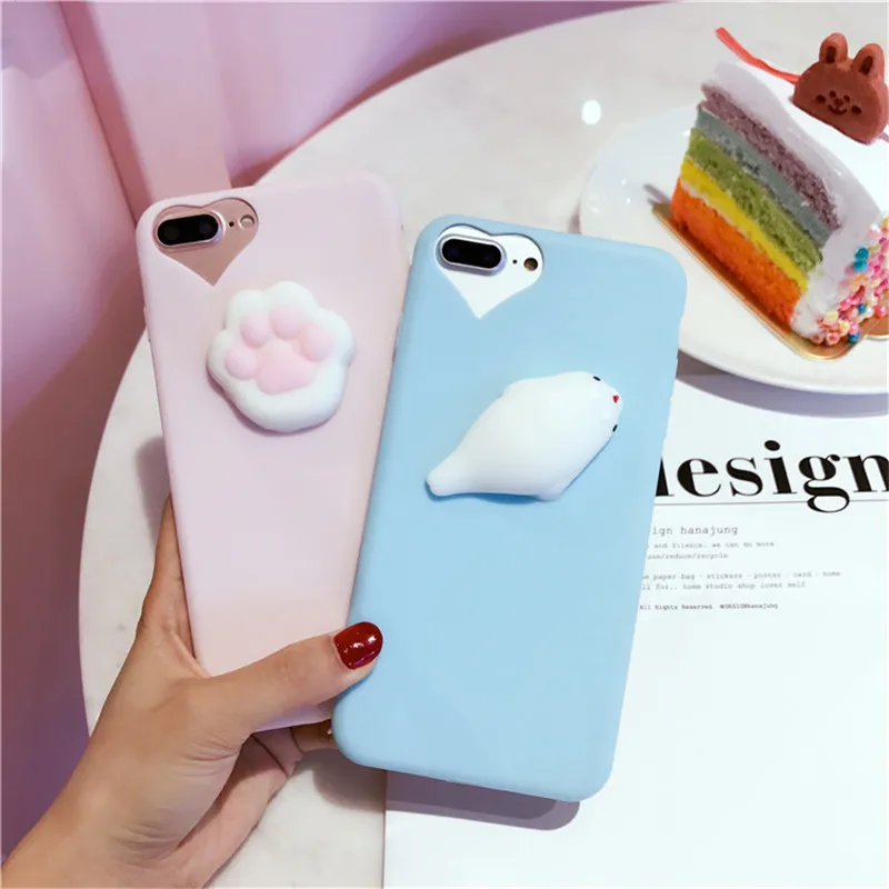 3D Cute Soft TPU Cat Squishy Phone Case for iPhone 7 Cases 6 7 Plus 5 5S Cartoon Cute Cat Candy ...
