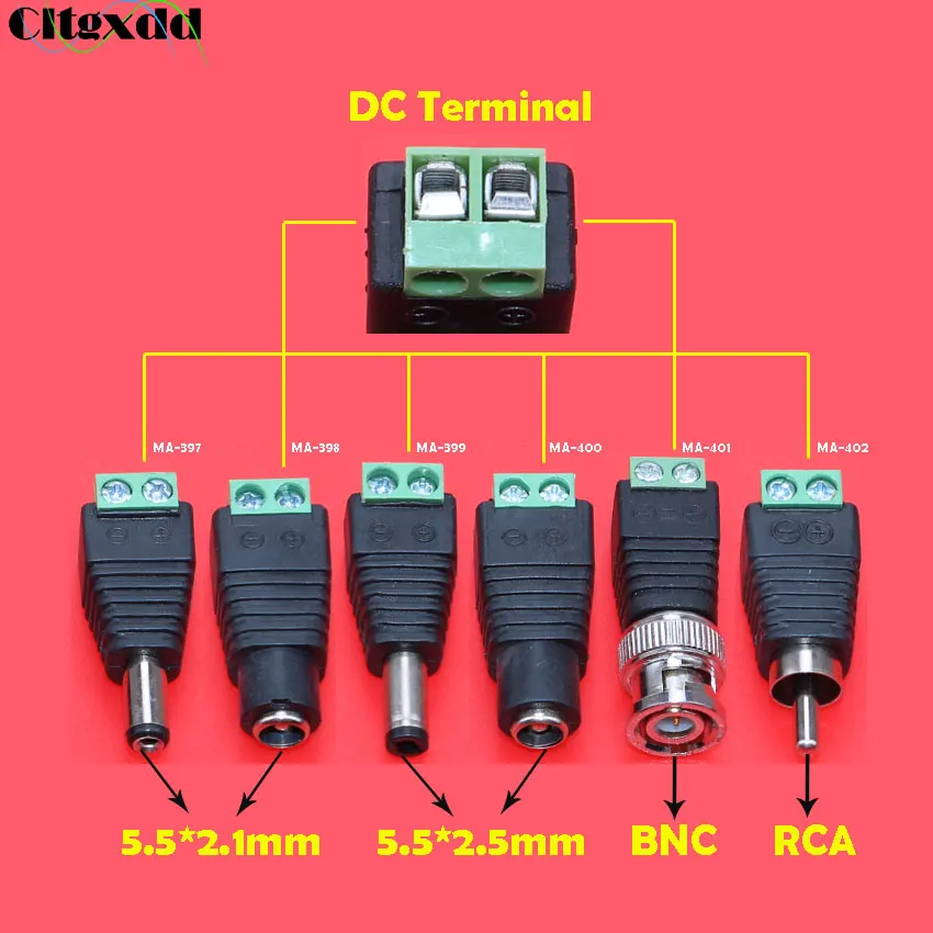 1 шт. Женский Мужской DC разъем питания 5,5*2,1/5,5*2,5 BNC RCA к DC обжимной клеммный блок разъем адаптер для CCTV камеры провода