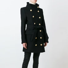 Высокое качество Новая мода осень зима дизайнерское пальто женское двубортное со львом пуговицами шерстяное пальто верхняя одежда