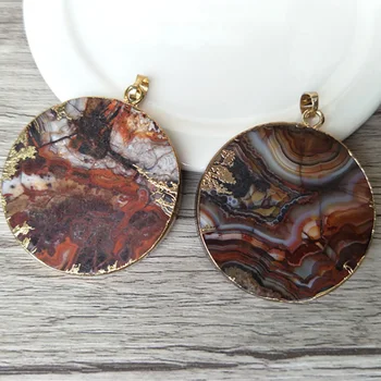 

5pcs Natural Mexico stone Pendant, gold color round shaped charms Peacock Gem stone Jewelry necklace Making P650