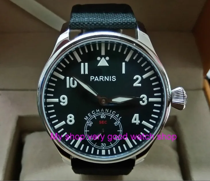 

Blue luminous 44mm parnis Black dial 6498 / ST3621 Mechanical Hand Wind movement men's watches Mechanical watches 0159A