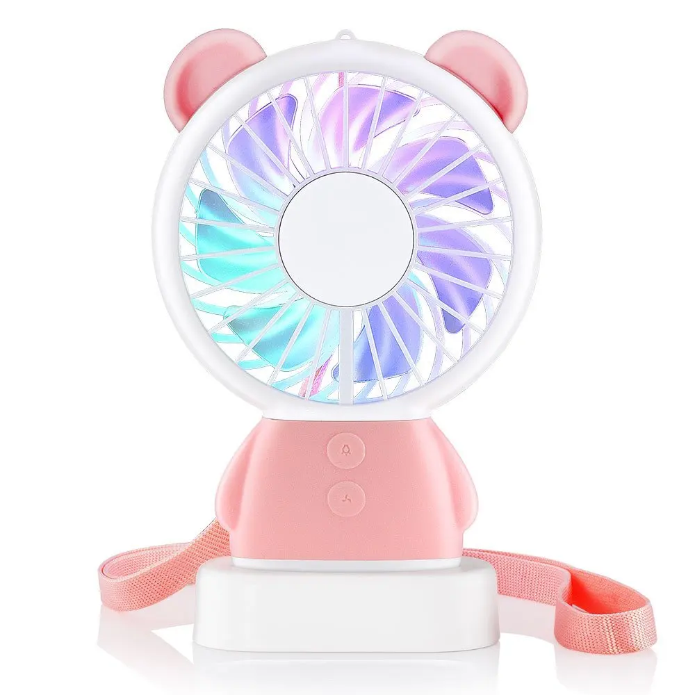 

Mini Handheld Fan, Personal Portable Rechargeable windmill fan toy with Color LED light 2 Adjustable Speeds for House Travel