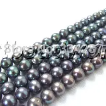 5 Пряди 9-10 мм черный круглый пресноводный жемчуг