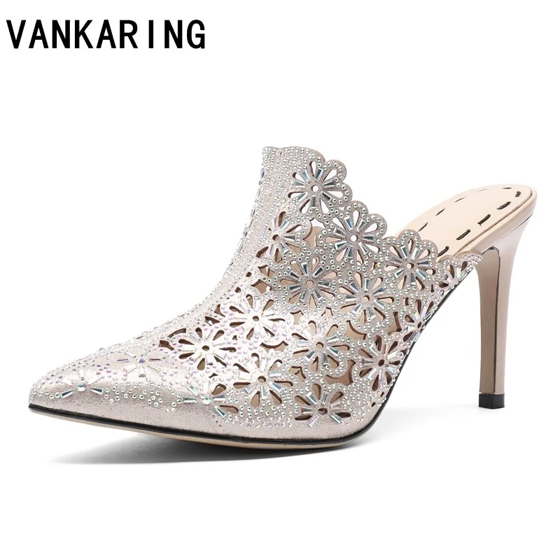 

summer shoes fashion cut-outs microfiber leather pumps pointed toe high heels luxury dress shoes woman wedding party shoes mules