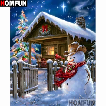 

HOMFUN Full Square/Round Drill 5D DIY Diamond Painting "Snowman house" 3D Embroidery Cross Stitch 5D Home Decor A15025