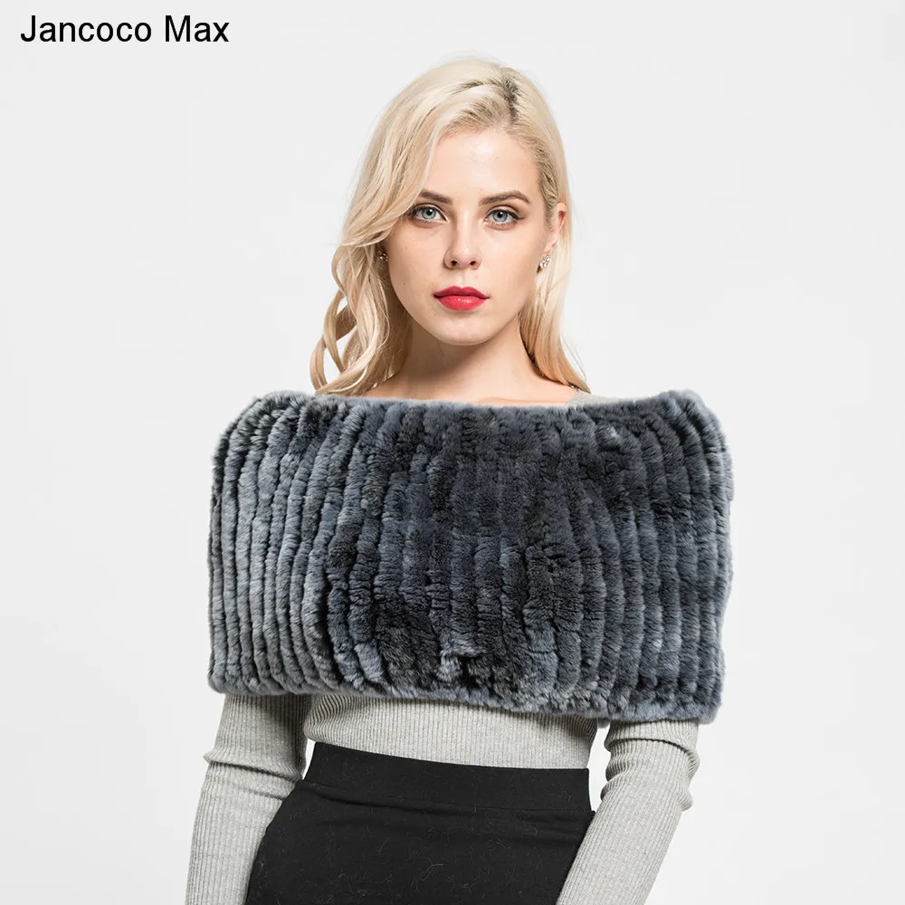 Jancoco Max 2019 новые зимние натуральная кролика рекс шаль женский шейный платок мягкой Одежда высшего качества шарф шеи Теплый S7127