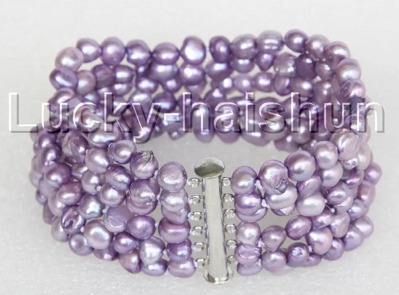 

Free Shipping >> new hot 8" 8mm 6row Baroque lavender pearls bracelet magnet clasp