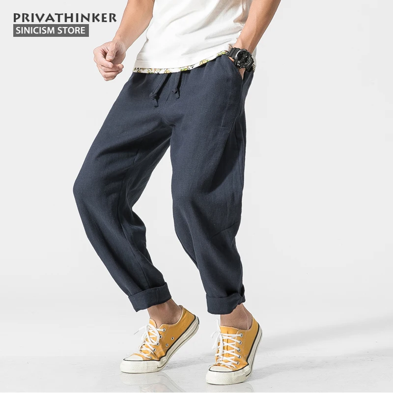 Sinicism Store Plus Size Cotton Linen Harem Pants Men Chinese ...