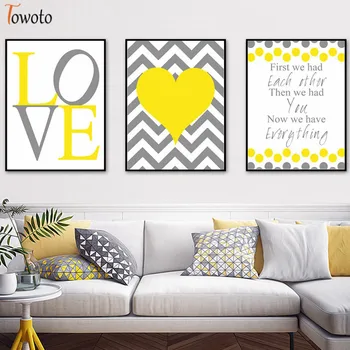 

Modern Girls Nursery Wall Art Yellow Heart Print Love Quotes Posters Canvas Painting Decoration Wall Pictures for Living Room