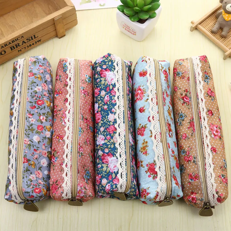 

Fresh Style Lace Fringe Little Flowers Multi-function Zipper Pencil Bag Storage Bag Gift Stationery