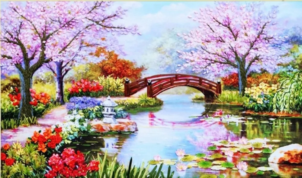 

DIY 3D Ribbon Embroidery cross stitch kits sets handmade needlework / Scenic Decor Arts picture paintings