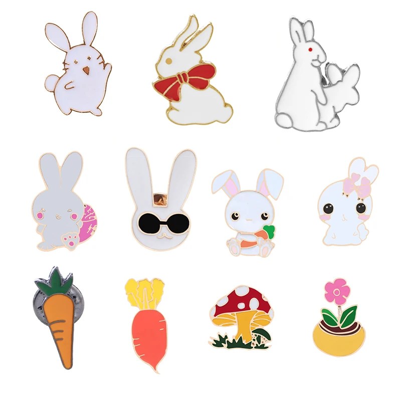 Модные эмалированные Броши Kawaii в виде мультяшного кролика моркови Металлические