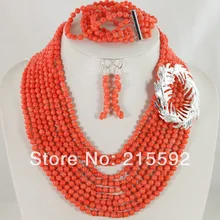 Красивая африканская бижутерия наборы нигерийские Свадебные африканские бусины коралловые Свадебные украшения CJ074